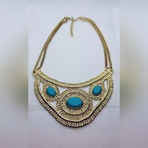 Wendy Williams Crescents of Color Goldtone and Faux Turquoise 17" Necklace NWOT